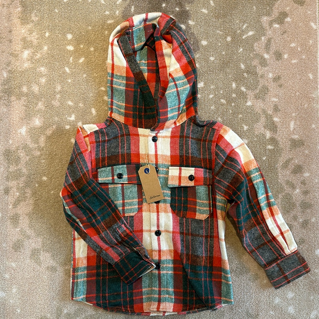 Bellerose Gibson Plaid Jacket With Hood And Front Pockets. Nwt.